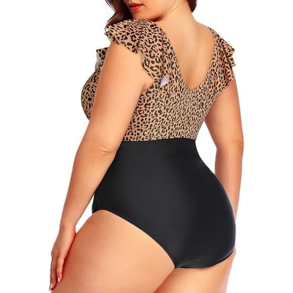 Daci Leopard Print Flounce One-Piece Swimsuit Retro Style Plus Size 20W - Picture 5 of 9